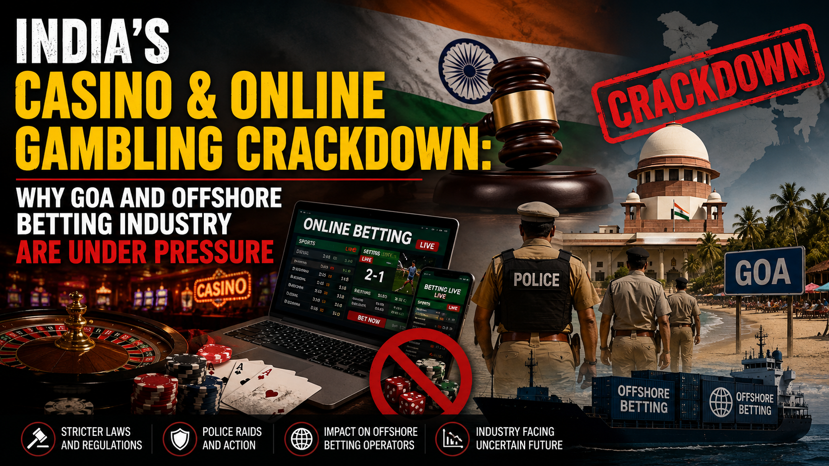 India gambling crackdown 2026 showing Goa casinos and online betting restrictions under government regulation