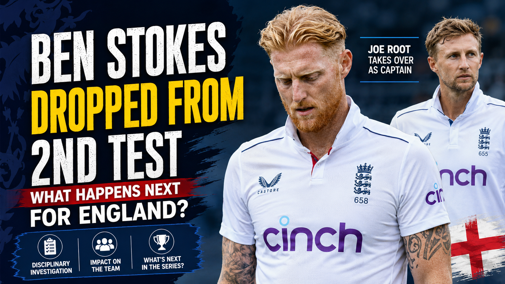 Ben Stokes ruled out of England's second Test against New Zealand as Joe Root takes over captaincy duties
