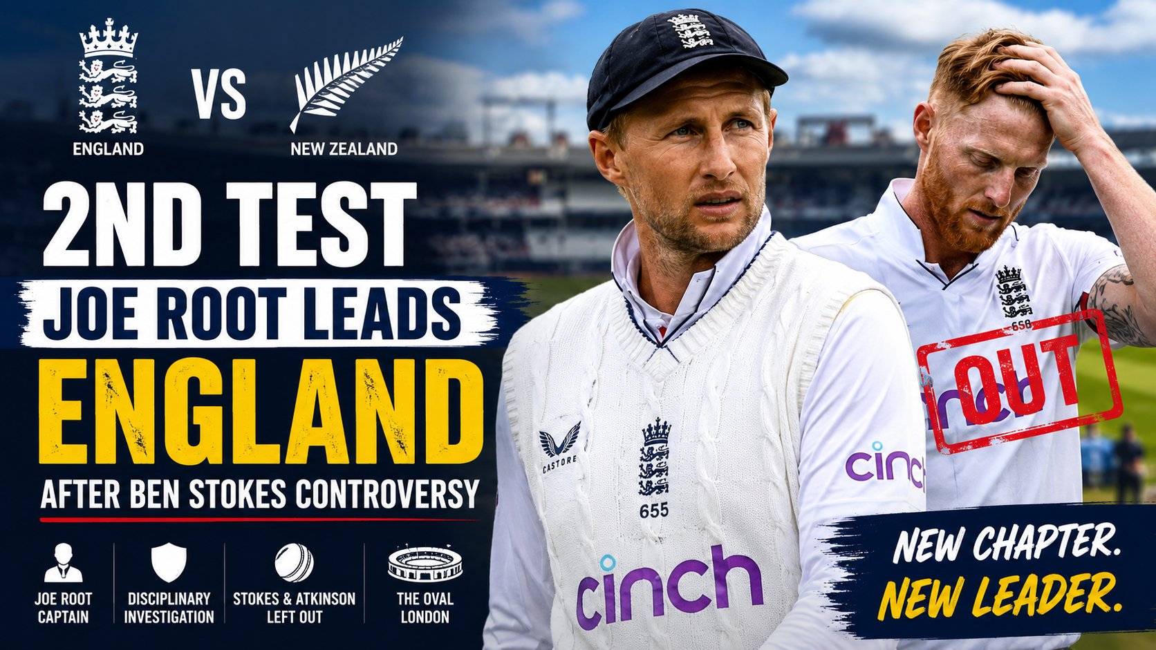 Joe Root leading England in the second Test against New Zealand after Ben Stokes was ruled out amid a disciplinary controversy.