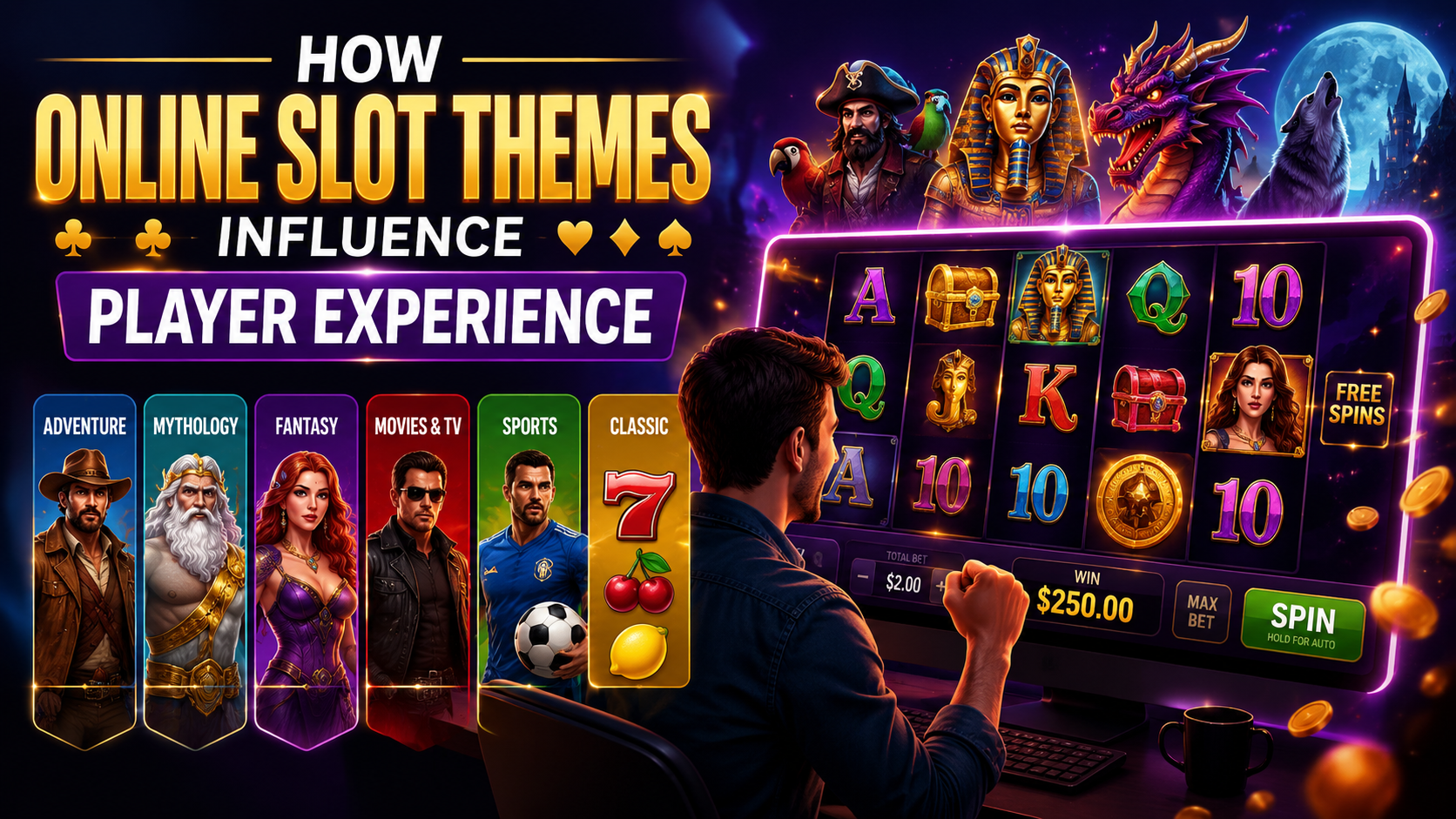 Player enjoying colorful online slot themes with immersive graphics, reels, and casino gaming interface on a digital screen.
