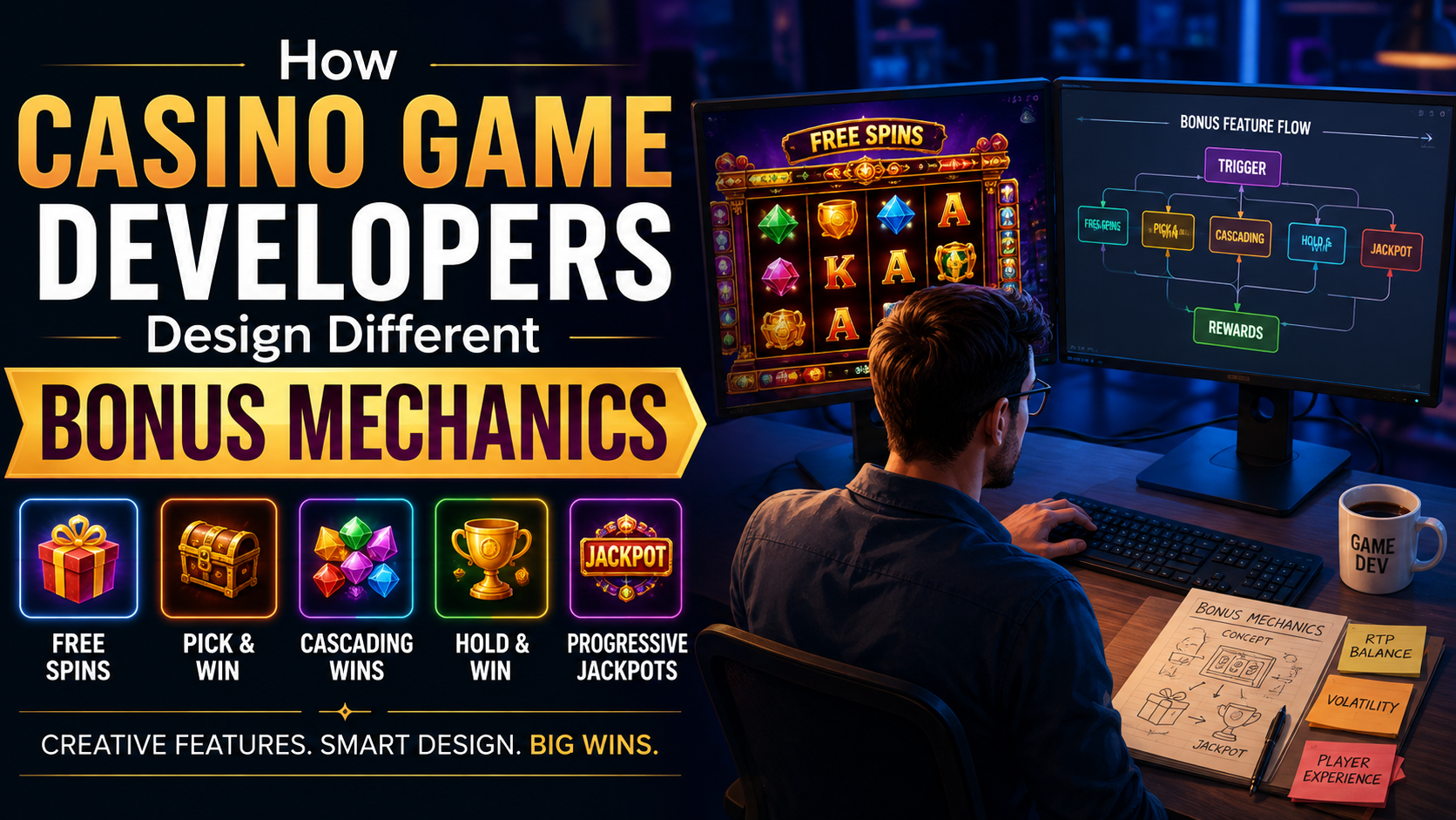 Casino game developer designing bonus mechanics for online slot games
