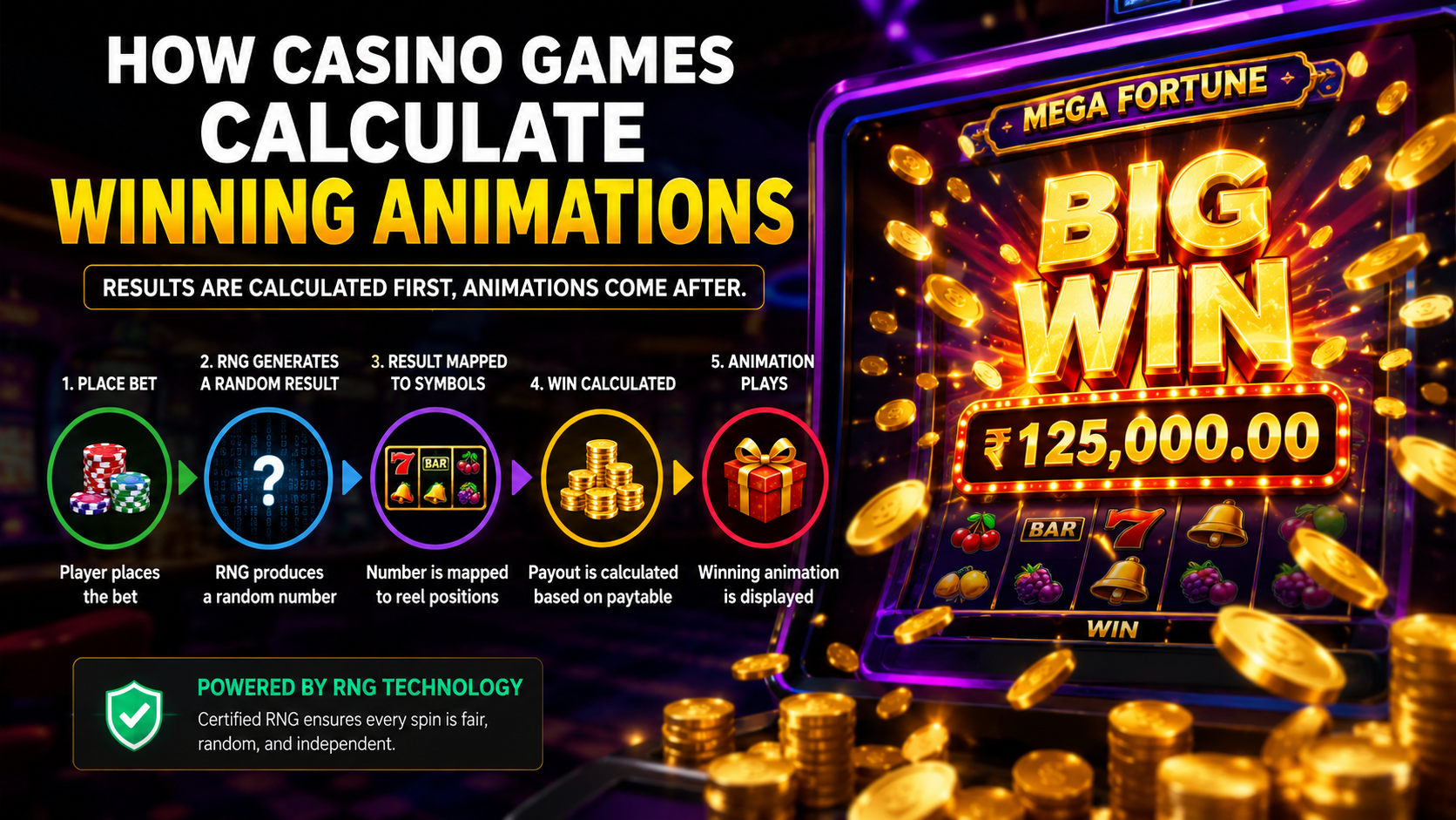 Casino game winning animation displayed after an RNG-based payout calculation on an online slot game