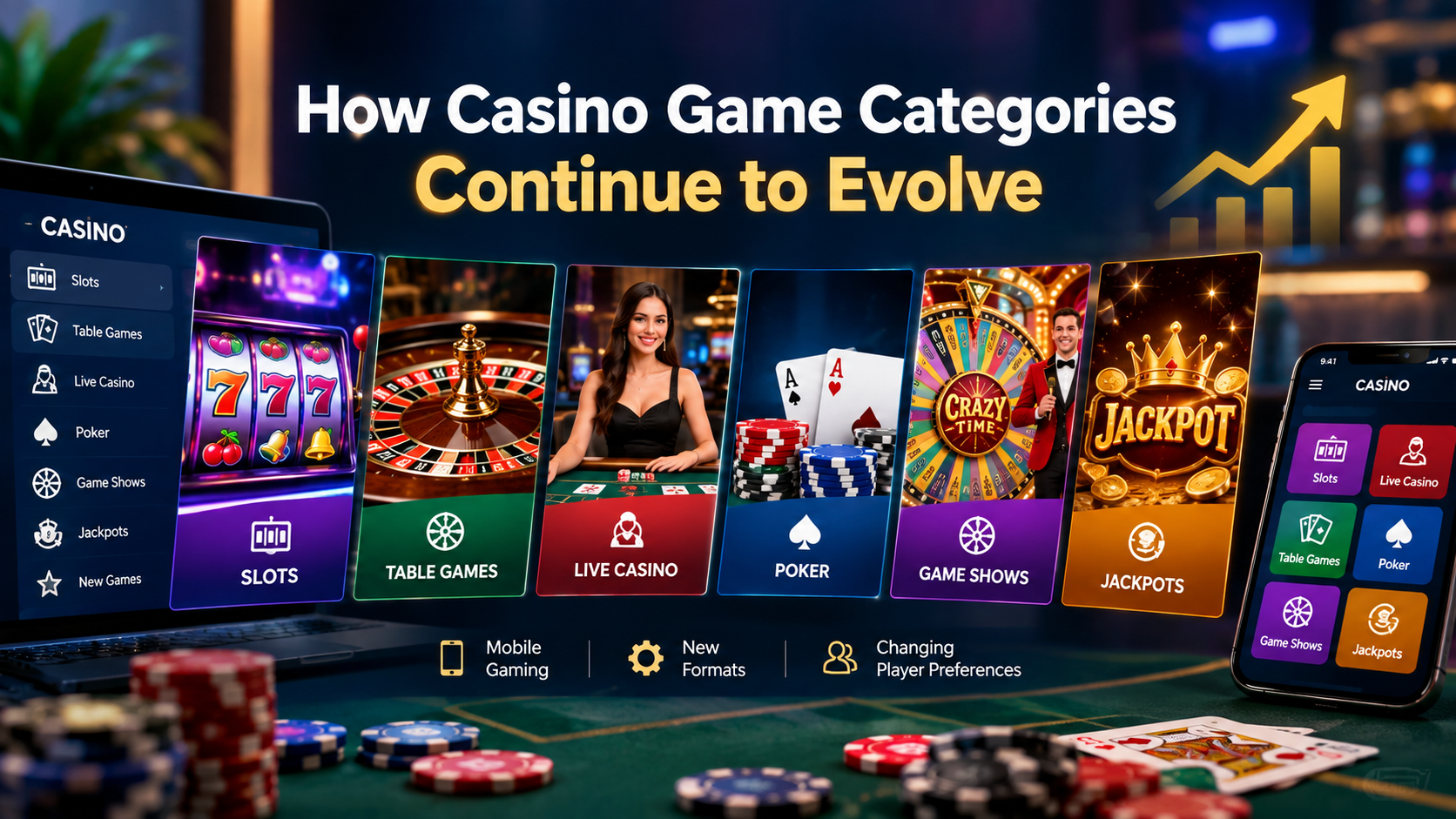 Casino game categories evolving with live casino, slots, table games and modern gaming formats