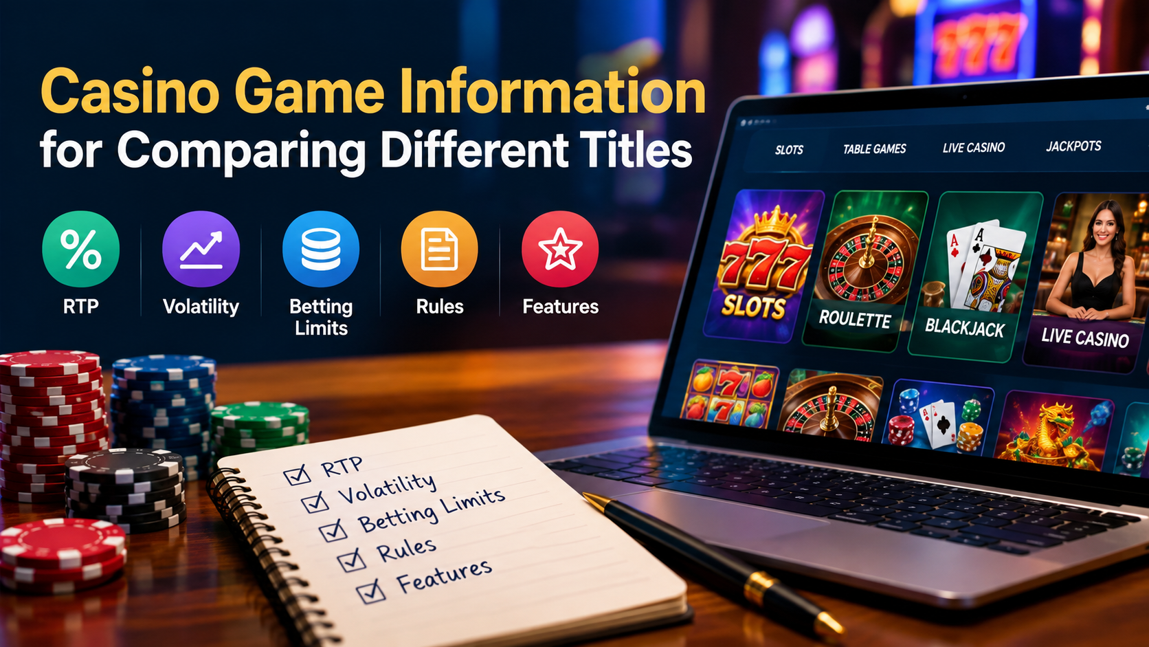 Casino game information for comparing different casino titles