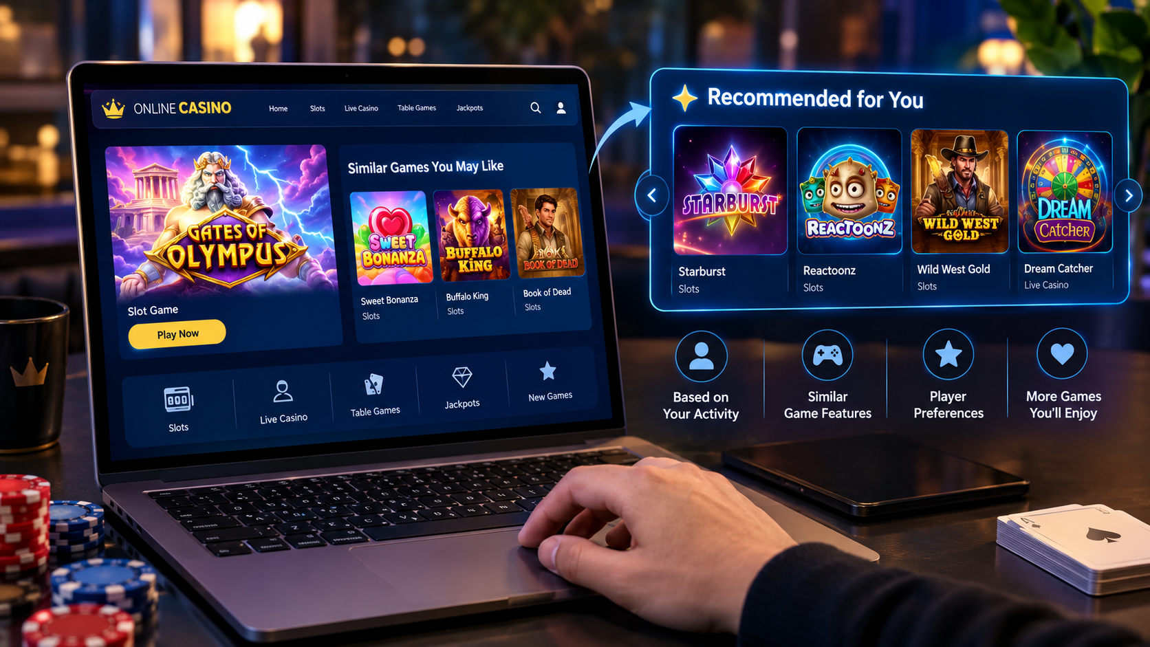 Online casino game recommendations for similar casino games